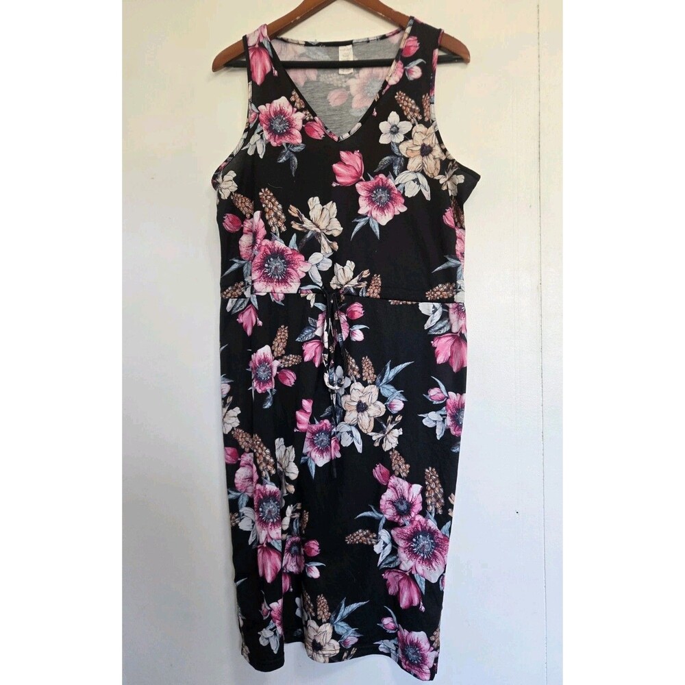West Loop Dress Womens L  Bohemian Midi Dark Floral Whimsigoth Summer Festival